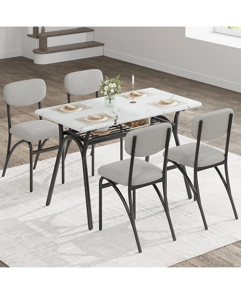 gaomon Dining Table Set for 4 Modern Kitchen Table and Chairs Set Boucle Chairs Sets Dining Table with Storage Shelf and Metal Legs