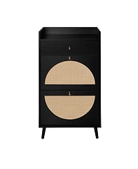 Rainsken Slim Rattan Shoe Cabinet, Freestanding Shoe Rack, Hidden Shoe Storage Organizer with 2 Flip Drawers for Entrance, Hallway