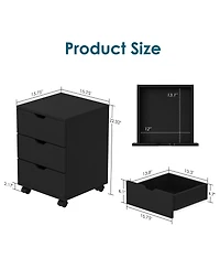 Rainsken 3-Drawer Vertical Filing Cabinet, Wood Mobile File Cabinet, Storage Cabinet with Wheels