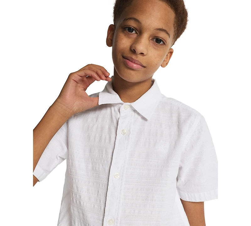 Calvin Klein Boys' 8-20 Texture Stripe Woven Short-Sleeve Shirt