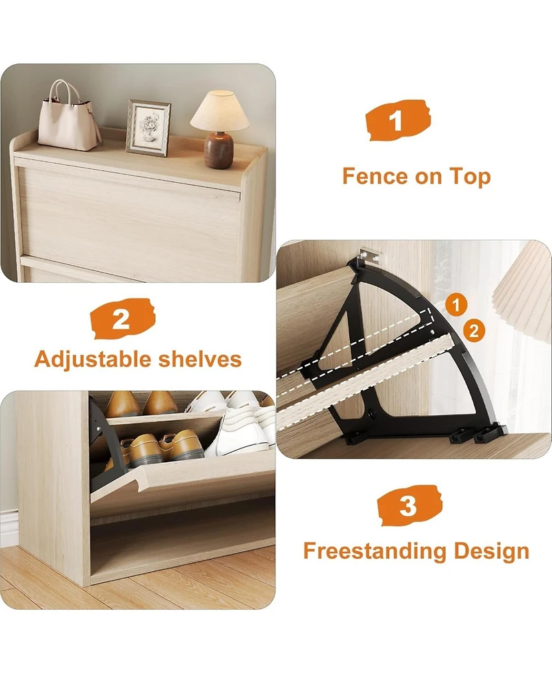 Gaomon Natural Oak Freestanding Shoe Cabinet