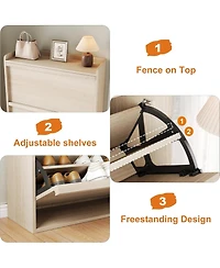 Gaomon Natural Oak Freestanding Shoe Cabinet