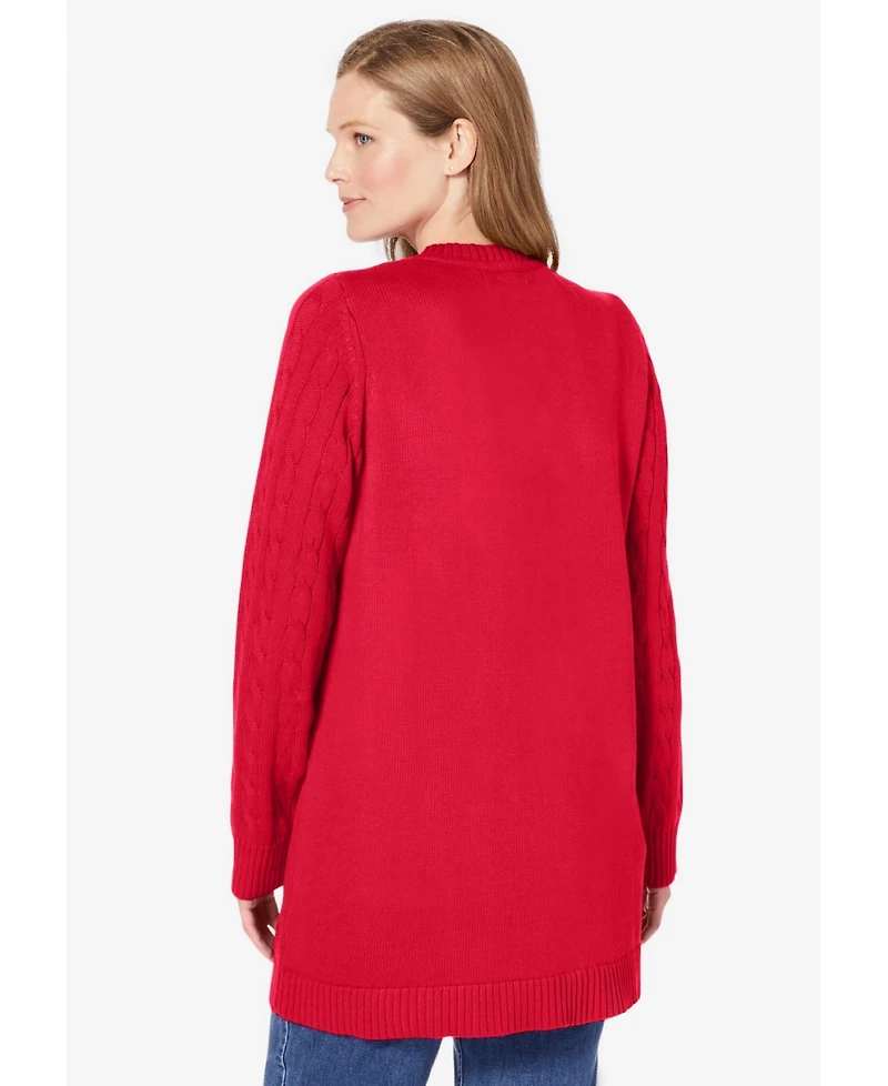 Woman Within Plus Cotton Cable Knit Cardigan Sweater