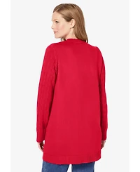 Woman Within Plus Cotton Cable Knit Cardigan Sweater