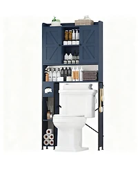 Yigii Metal Frame Over Toilet Cabinet with 7 Shelves & Hooks for Farmhouse Style