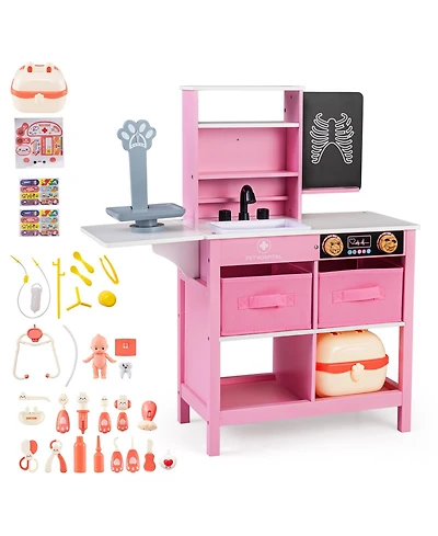 Slickblue Wooden Doctor Office Playset Medical Center Toy with Blackboard