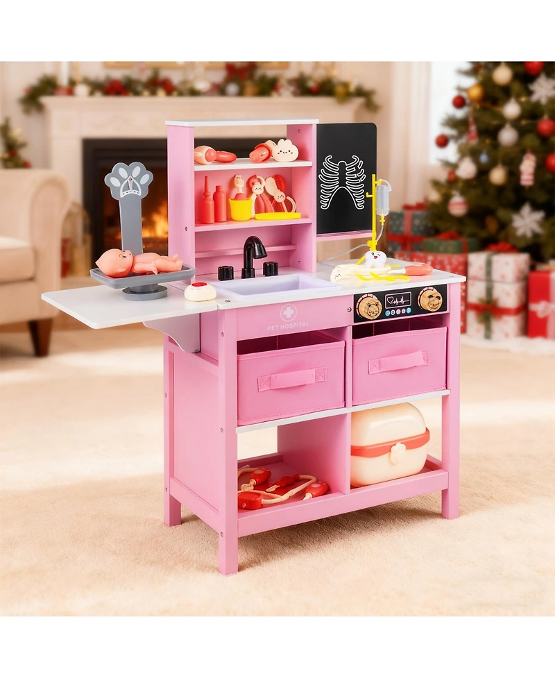 Slickblue Wooden Doctor Office Playset Medical Center Toy with Blackboard