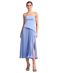 Dress the Population Women's Strapless Asymmetric Pleated Slit Midi
