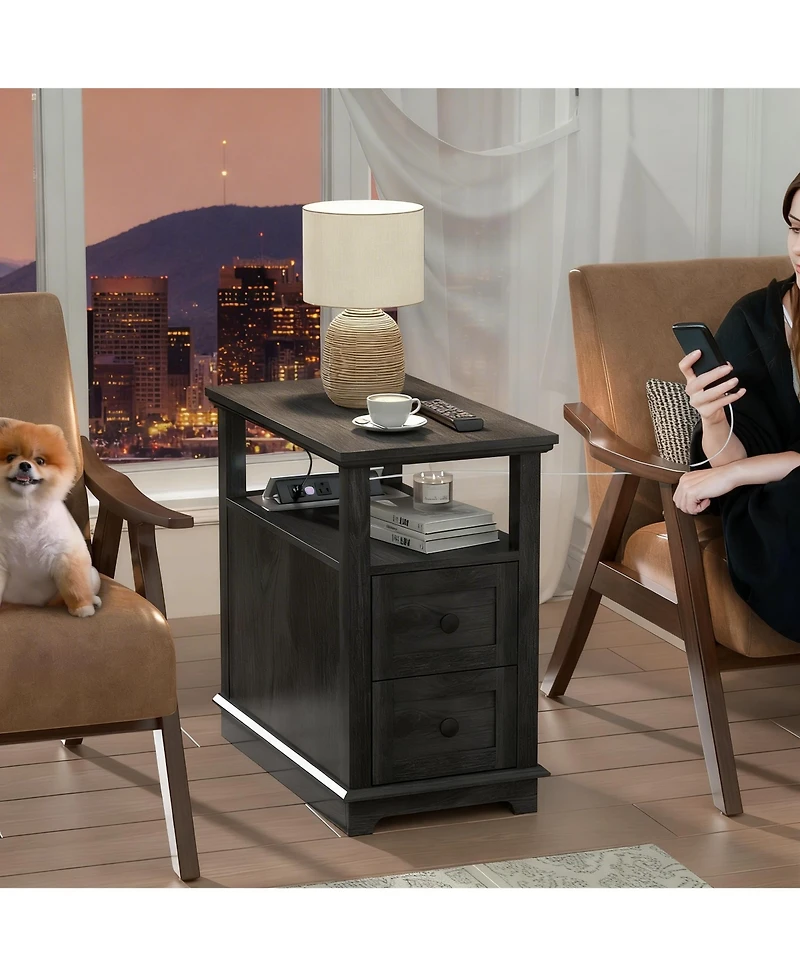 Yigii Drawer End Table with Charging Station for Living Room and Bedroom