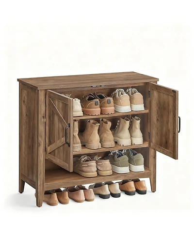 Yigii 3-Tier Shoe Cabinet, Adjustable Shelf, Farmhouse Style