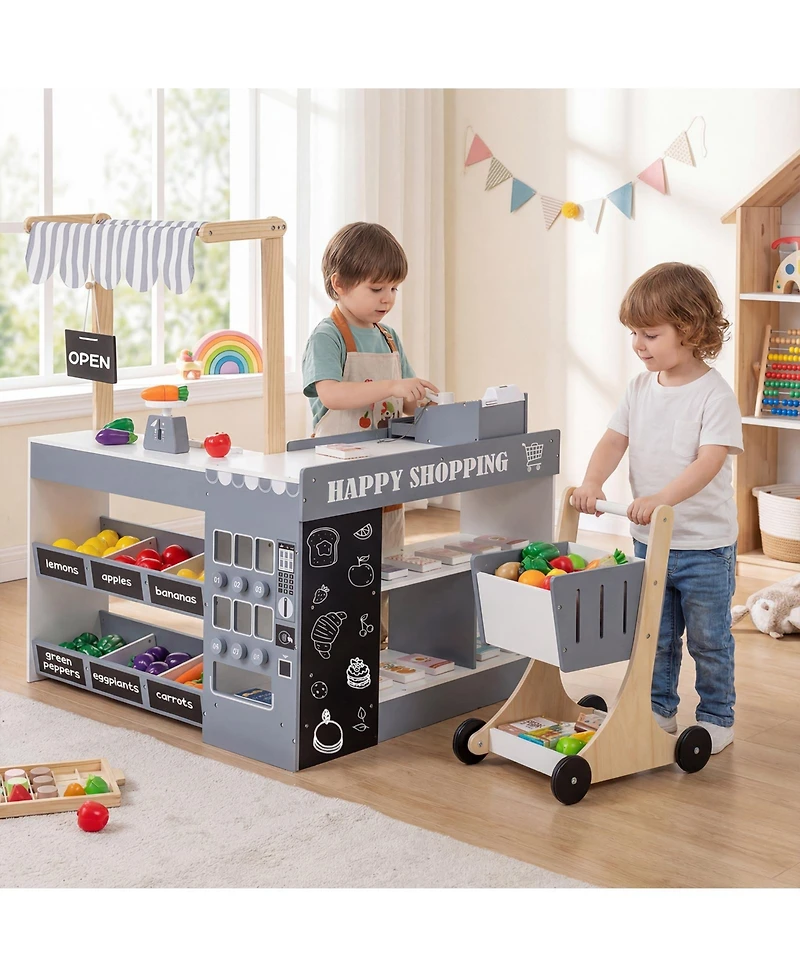 Slickblue Pretend Play Supermarket Toy Set with Cart for Kids