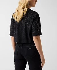 Guess Women's Rhinestone Embellished Crewneck Cropped T-Shirt