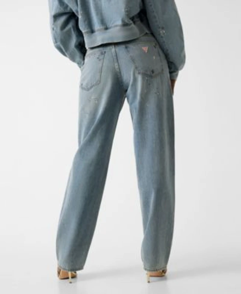 Guess Womens Anna Collared Cropped Bomber Jacket Relaxed Barrel High Rise Jeans