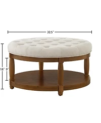 Streamdale Furniture Large Tufted Linen Ottoman Coffee Table with Wood Shelf Storage