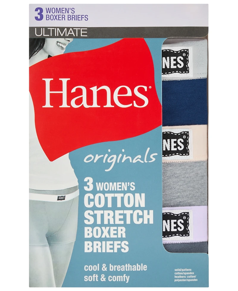 Hanes Women's 3-Pk. Originals Ultimate Boxer Brief Underwear 45VOBB
