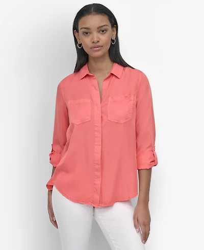Dkny Jeans Women's Roll-Tab-Sleeve Button-Front Shirt