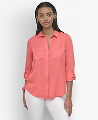 Dkny Jeans Women's Roll-Tab-Sleeve Button-Front Shirt