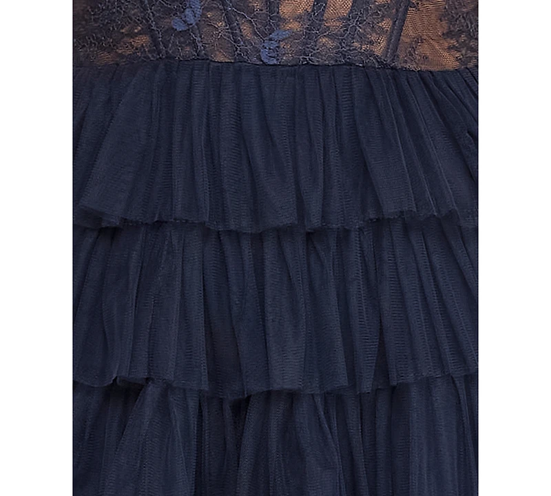 B Darlin Juniors' Lace Ruffled Sweetheart Sleeveless Gown, Created for Macy's