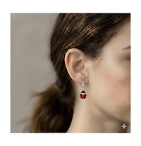 Curata Jewelry Sterling Silver Rhodium-plated Red Enamel Lady Bug Lever Back Earrings