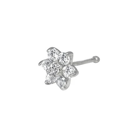 Curata Jewelry Solid 14K Gold 4mm 20 Gauge Cubic Zirconia Flower Nose Stud