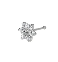 Curata Jewelry Solid 14K Gold 4mm 20 Gauge Cubic Zirconia Flower Nose Stud