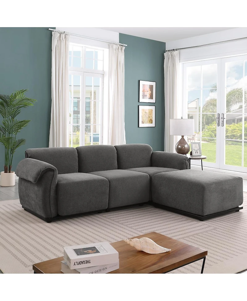 Streamdale Furniture Fashionable grey chenille modular sofa with iron frame, 93" L