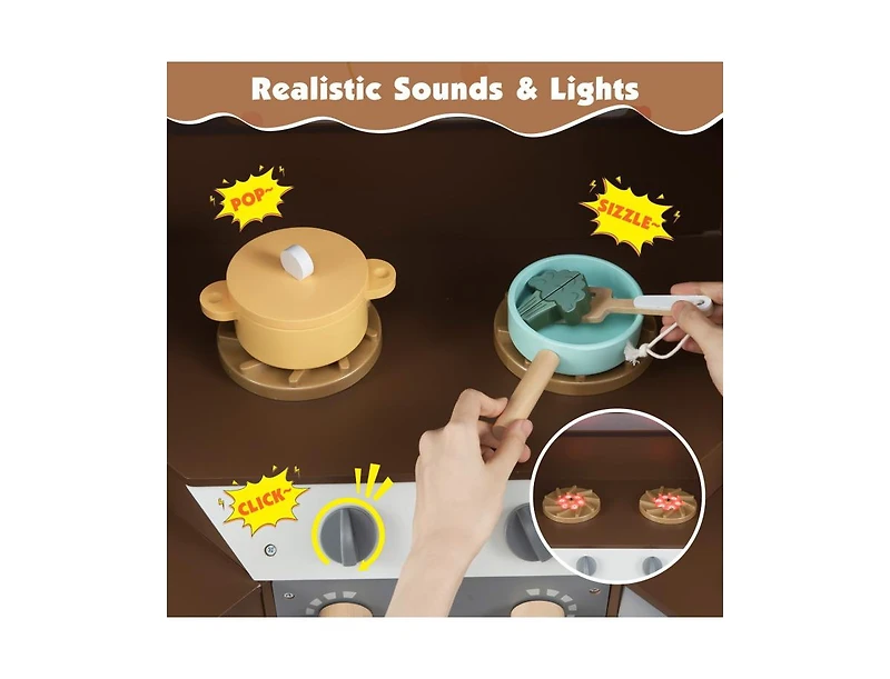 Slickblue Corner Pretend Kitchen Playset with Stoves, Lights, and Sounds