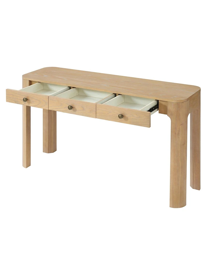 Streamdale Rustic Console Table with Curved Corners, 3 Drawers, Sturdy Sofa Table