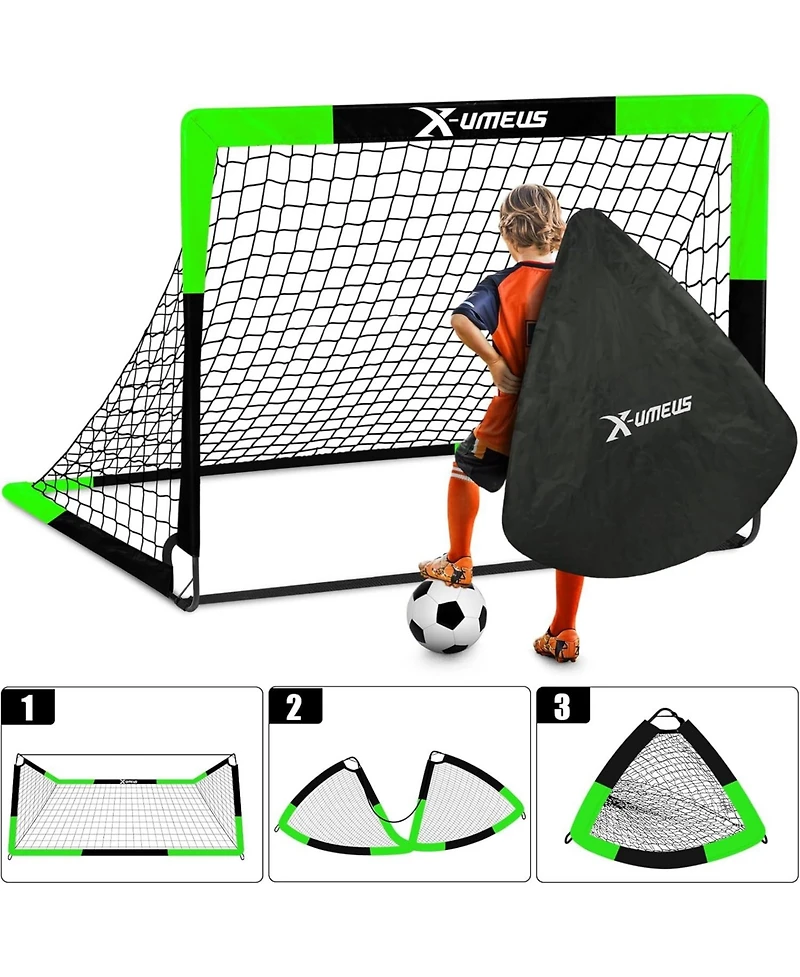 Set of 2 Kids 4x3ft Soccer Goals with Ball, Cones & Pop-Up Nets – Backyard Training Equipment for Ages 3-12, Outdoor Sports Gifts
