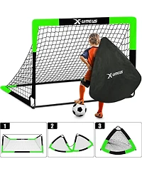 Set of 2 Kids 4x3ft Soccer Goals with Ball, Cones & Pop-Up Nets – Backyard Training Equipment for Ages 3-12, Outdoor Sports Gifts