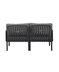 Flynama 3 Piece Modern Outdoor Patio Sectional Conversation Set with Square Coffee Table Waterproof Thick Cushions Black Dark Gray for Porch Balcony