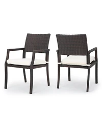 Flynama Set of 2 Outdoor Wicker Dining Chairs Water Resistant Cushioned Seats Lightweight Durable for Patio Hosting