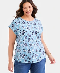 Style & Co Plus Printed Short-Sleeve Mixed-Media Tee, Macy's Exclusive