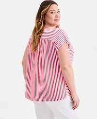 Style & Co Plus Striped Short-Sleeve Mixed-Media Tee, Macy's Exclusive
