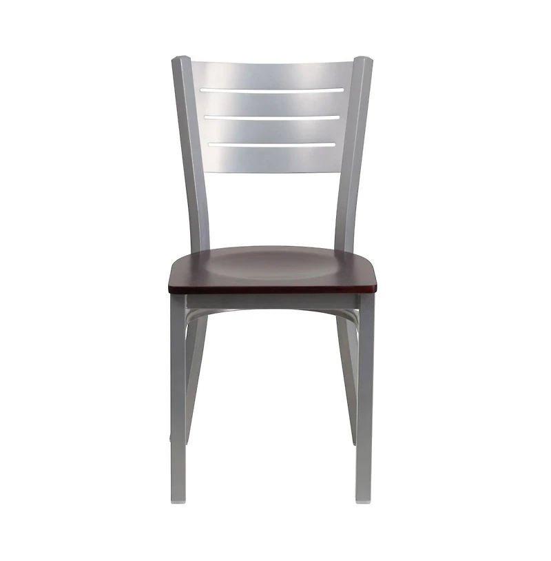 Emma+Oliver 2 Pack Silver Slat Back Metal Restaurant Chair