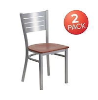 Emma+Oliver 2 Pack Silver Slat Back Metal Restaurant Chair