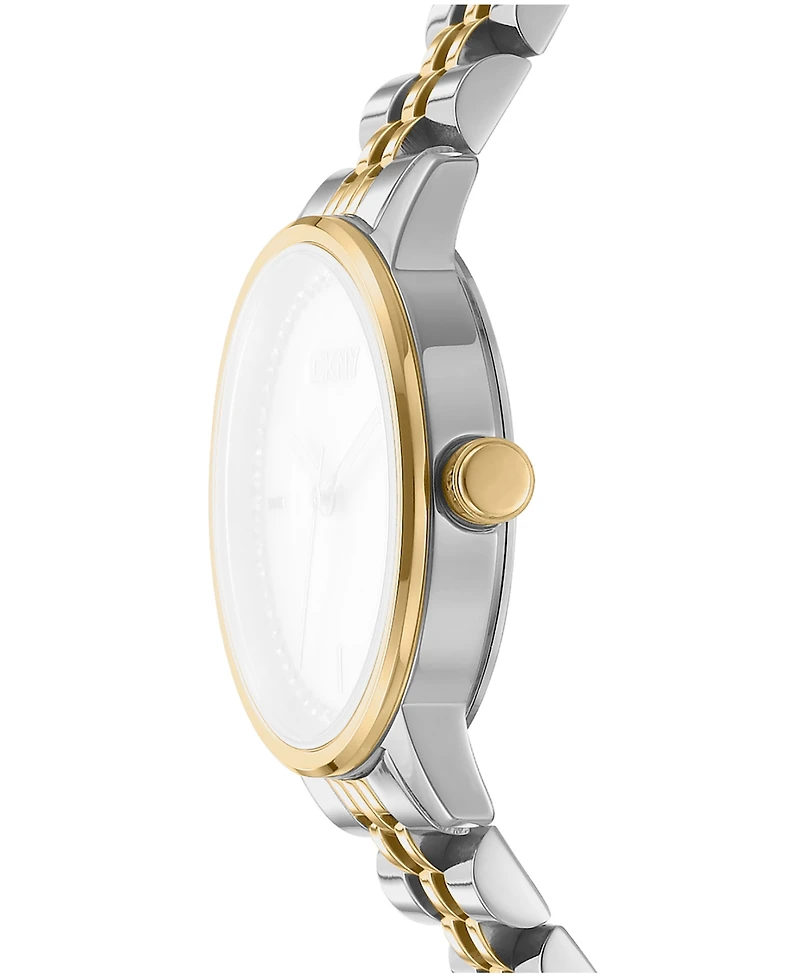 Dkny Women's Silver Crystal Accented Dial Two-Tone Gold Stainless Steel Bracelet Watch, 30mm
