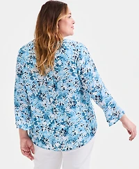 Style & Co Plus Printed Pintucked Top, Macy's Exclusive