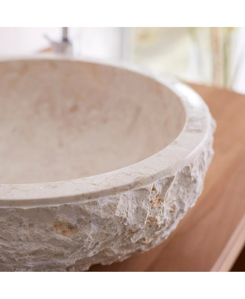 Tikamoon Genuine Marble Hand-carved Design Rustic and Smooth Washbasin