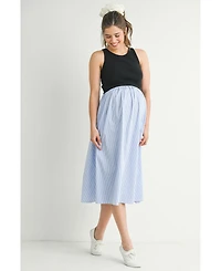 Hello Miz Maternity Sleeveless Empire Waist Striped Midi Dress