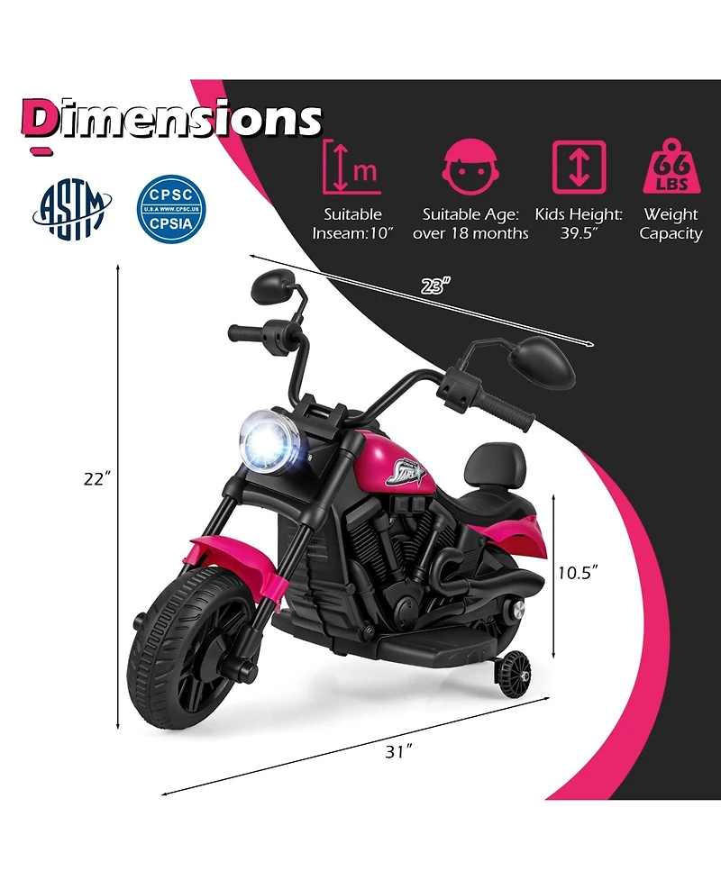 Mecale 6V Kids Motorcycle with Headlight and Music Training