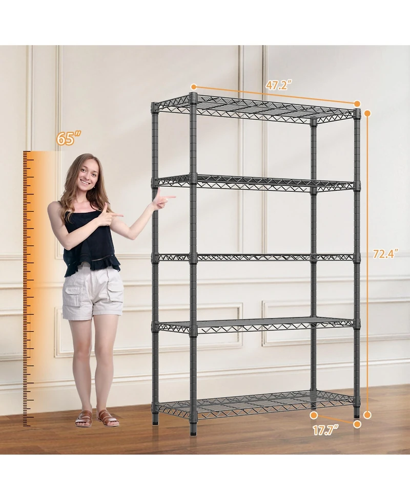 Rainsken 5-Tier Utility Shelving Unit, Steel Storage Organizer Wire Rack, 1750 Lbs Capacity for Garage, Home