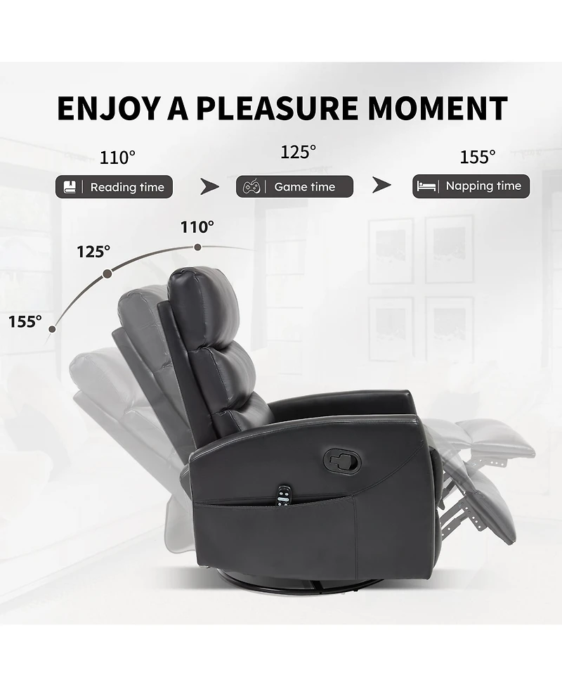 Boyel Living Manual Recliner Chair with Heat & Massage for Room, Faux Leather - Rocker Swivel Chair.