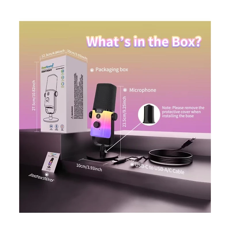 Zealsound Xlr/Usb Gaming Podcast Microphone - Rgb Lights, One-Touch Mute, 3.5mm Monitor Jack & Volume Knob for Pc/Mac/PS4/PS5/Phone