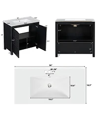 Sillysis 36" Antique Bathroom Vanity with Ceramic Sink, Solid Wood Frame & Soft Close Doors, Spacious Storage Cabinet for Modern Bathrooms