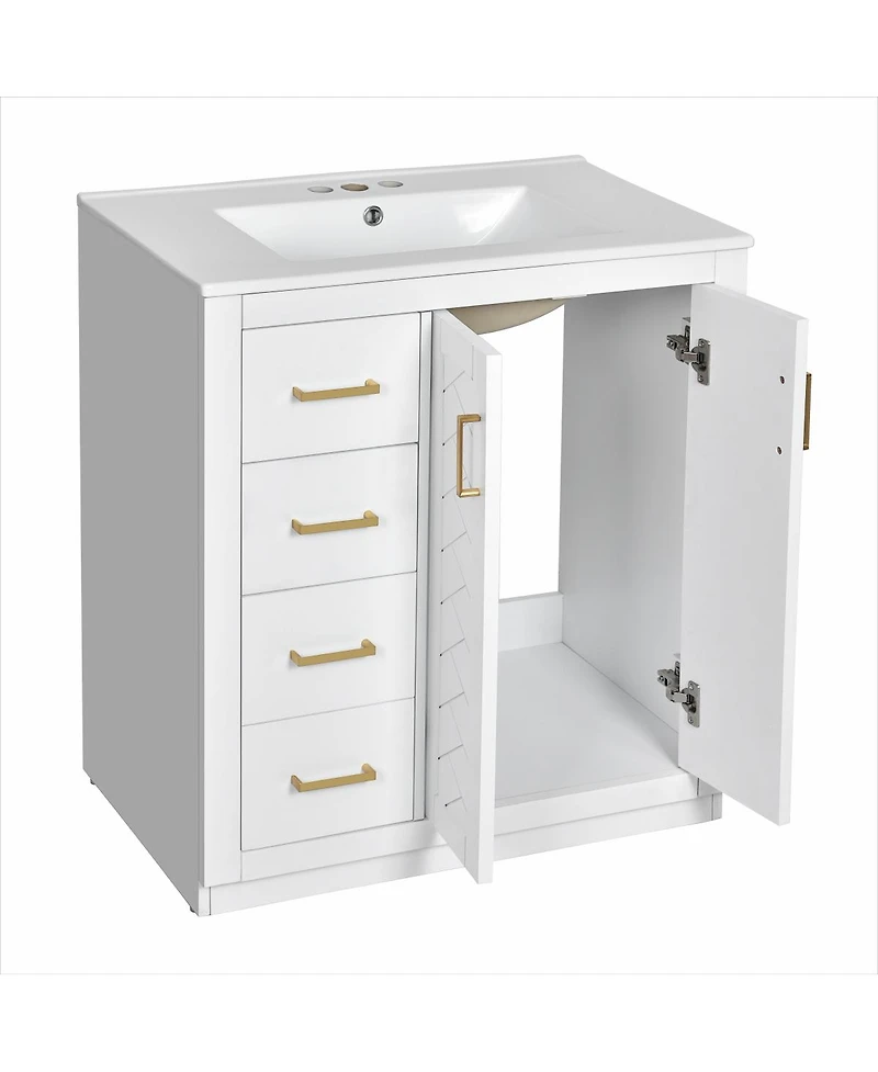 Sillysis 30" Freestanding Bathroom Vanity with Ceramic Sink, 3 Drawers & Soft Closing Doors, Modern Storage Cabinet
