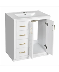 Sillysis 30" Freestanding Bathroom Vanity with Ceramic Sink, 3 Drawers & Soft Closing Doors, Modern Storage Cabinet