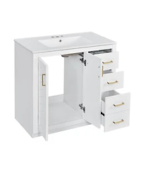 Sillysis 36" Bathroom Vanity with Ceramic Sink, Modern Solid Wood Cabinet & Ample Storage Drawers for Small Spaces