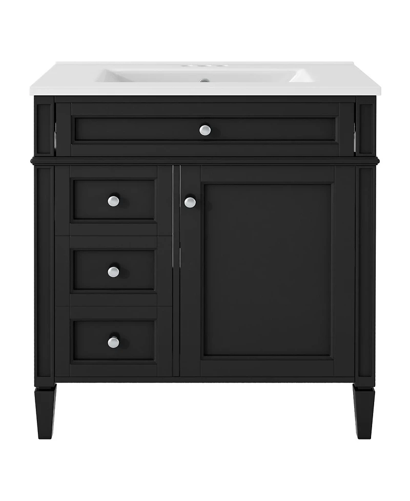 Sillysis 30" Modern Bathroom Vanity with Ceramic Sink, Solid Wood Cabinet, Ample Storage Drawers & Adjustable Shelf for Small Spaces