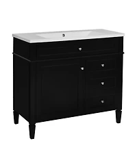 Sillysis 36" Modern Bathroom Vanity with Resin Sink, Freestanding Cabinet 2 Drawers & Tip-out Drawer